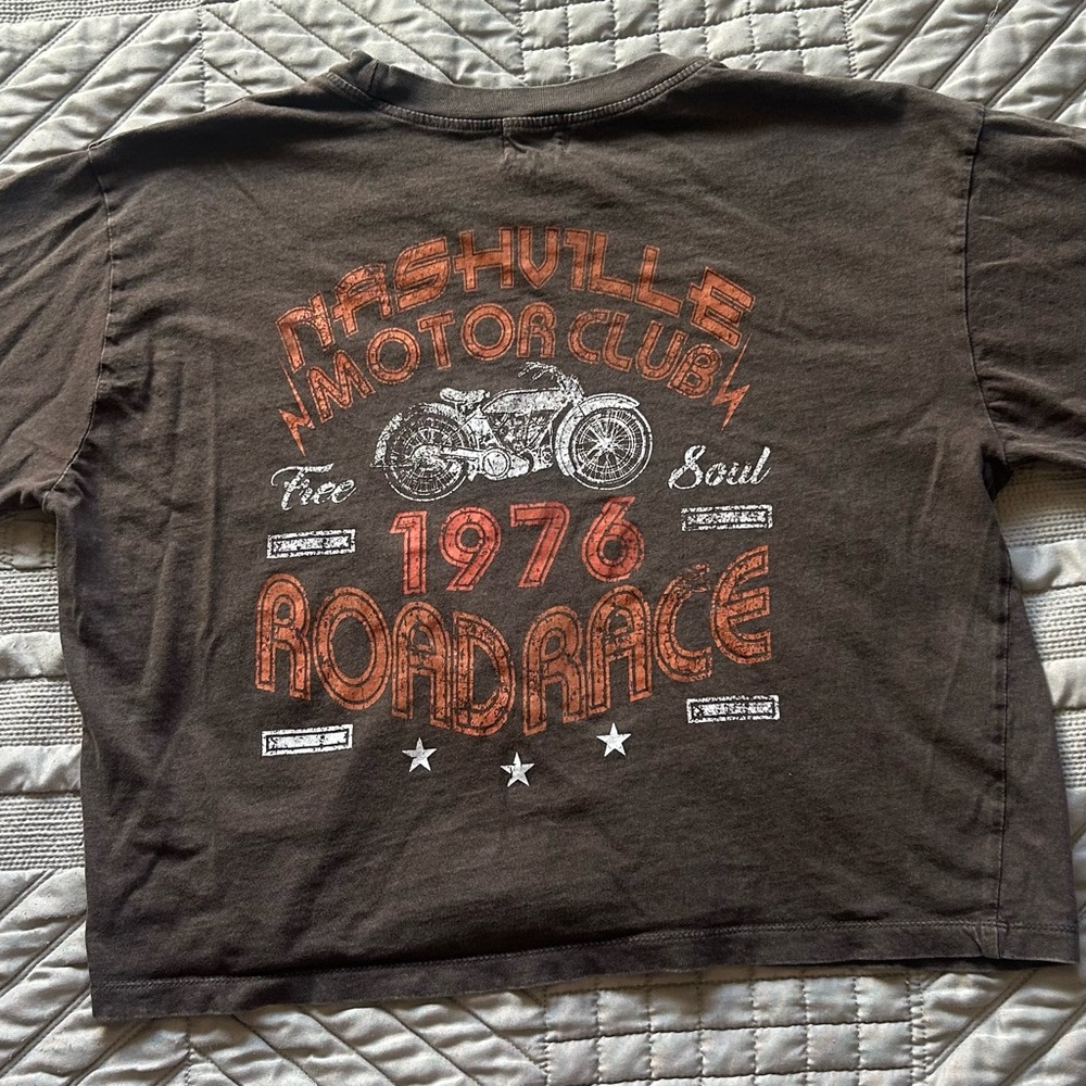 Brown Short Sleeve Tee with Vintage Motorcycle Graphic